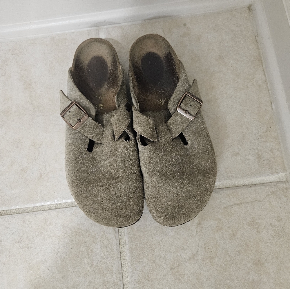 Birkenstock Mens Boston Light Brown Tan Suede Clogs Sze 8 Men 10 Women - Picture 2 of 13